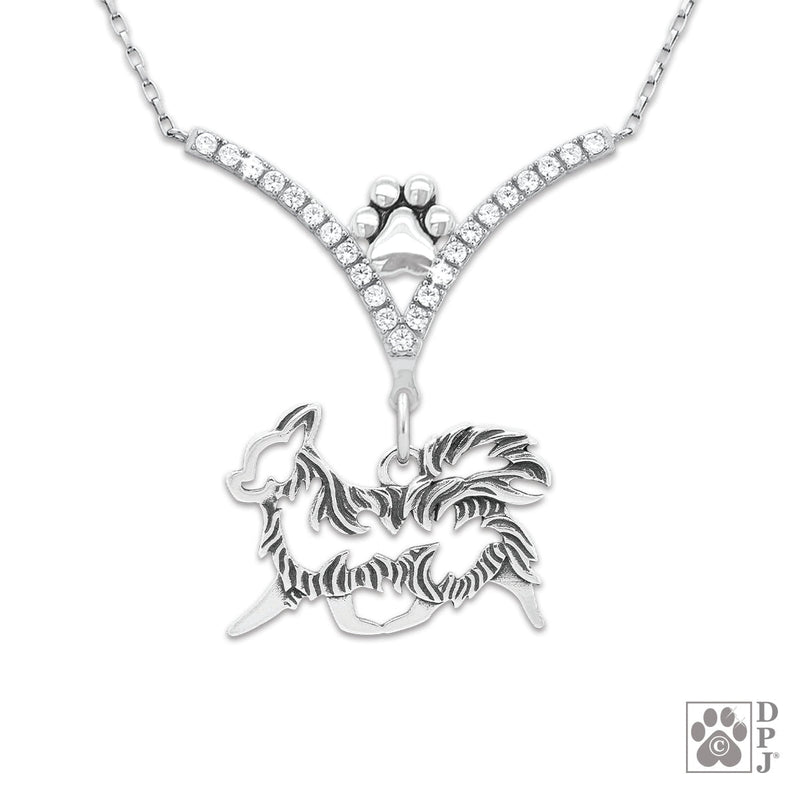Chihuahua Longhaired, Gaiting VIP CZ Necklace, Body