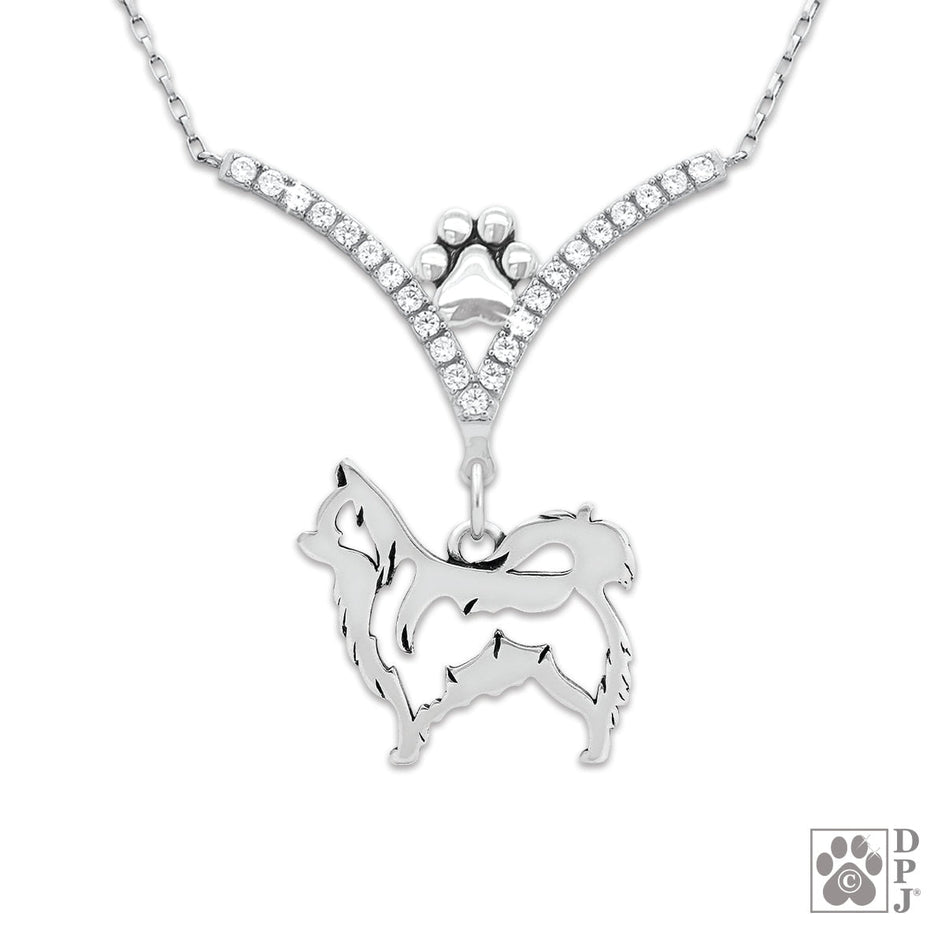 Chihuahua Longhaired VIP  CZ Necklace, Body