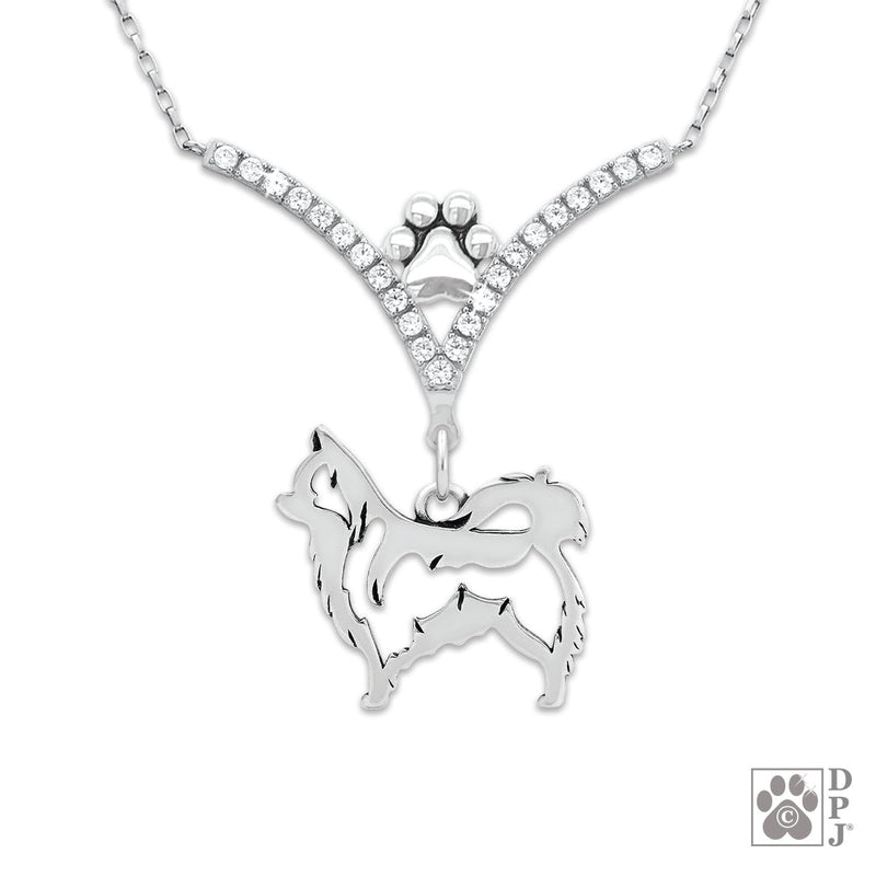 VIP Chihuahua Longhaired CZ Necklace, Body
