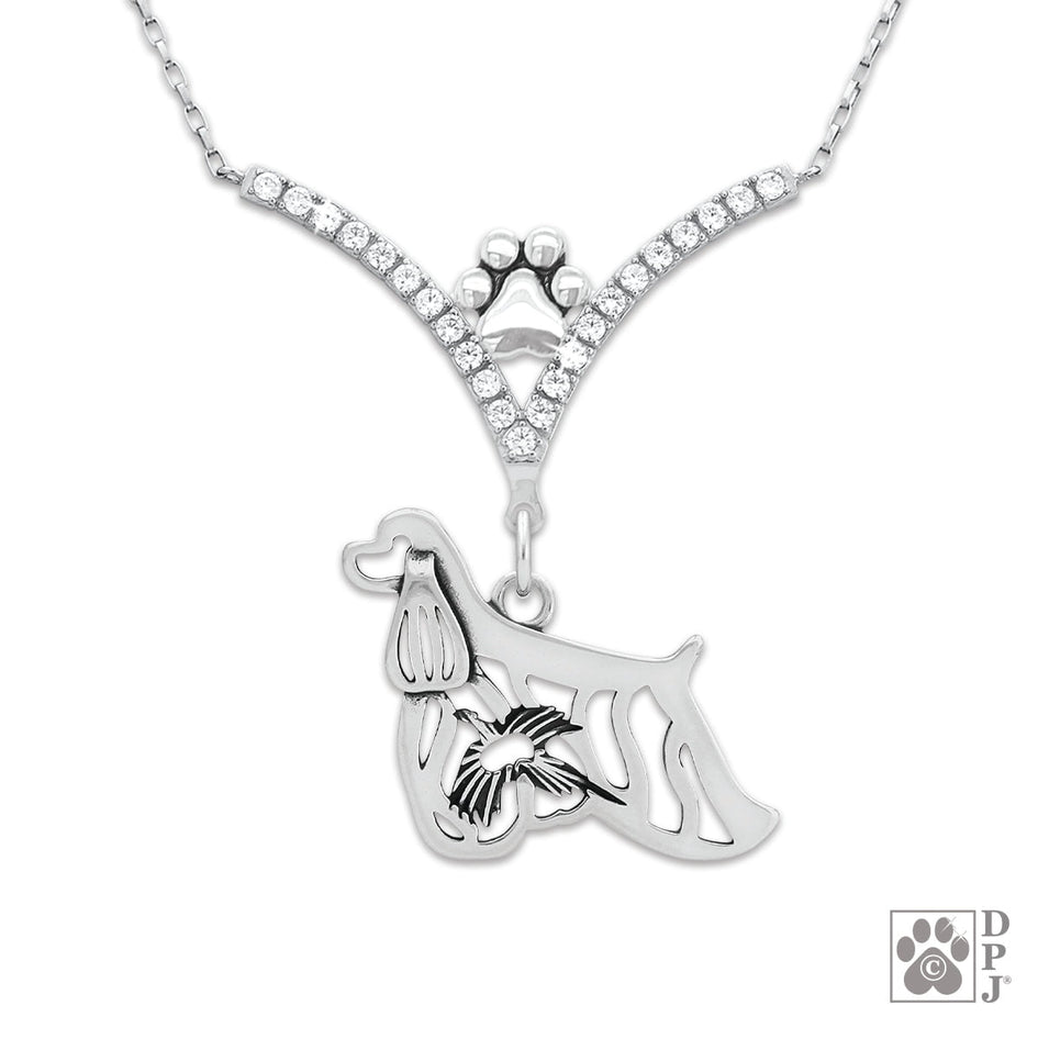 Cocker Spaniel w/Pheasant VIP  CZ Necklace, Body