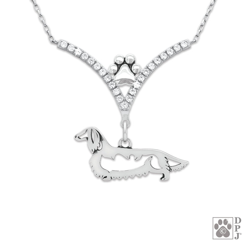 Dachshund Longhaired VIP  CZ Necklace, Body