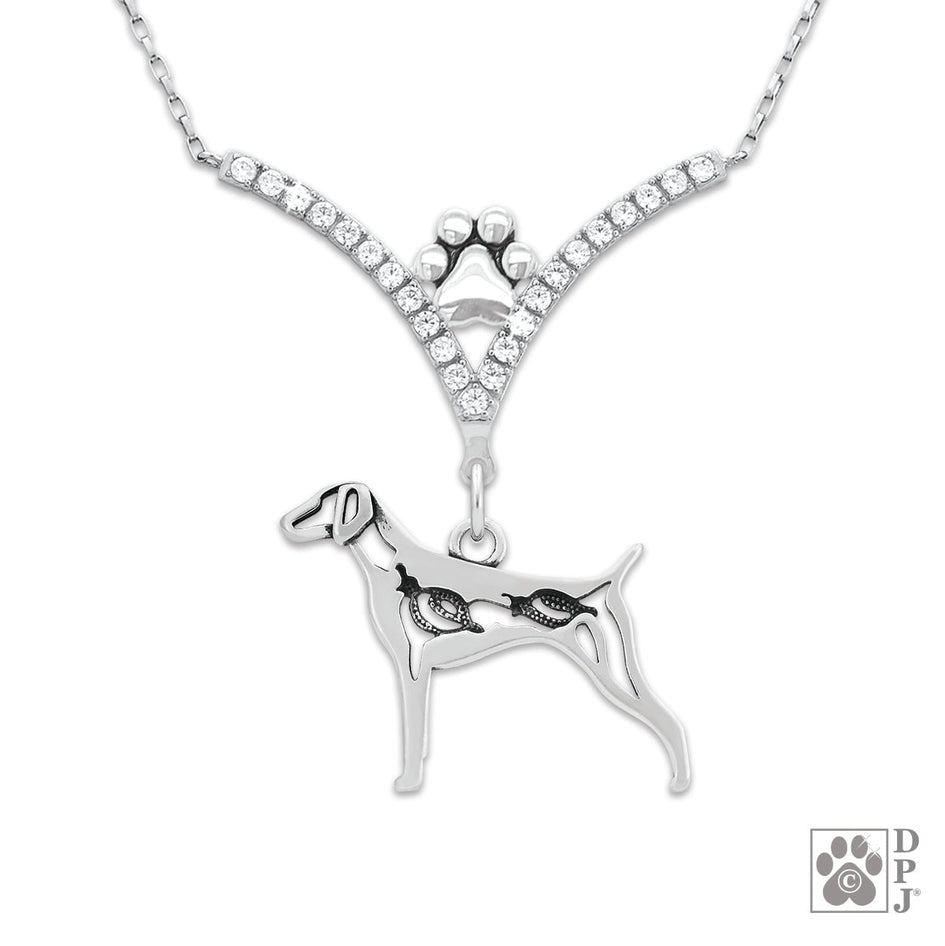 German Shorthaired Pointer w/Quail VIP CZ Necklace, Body