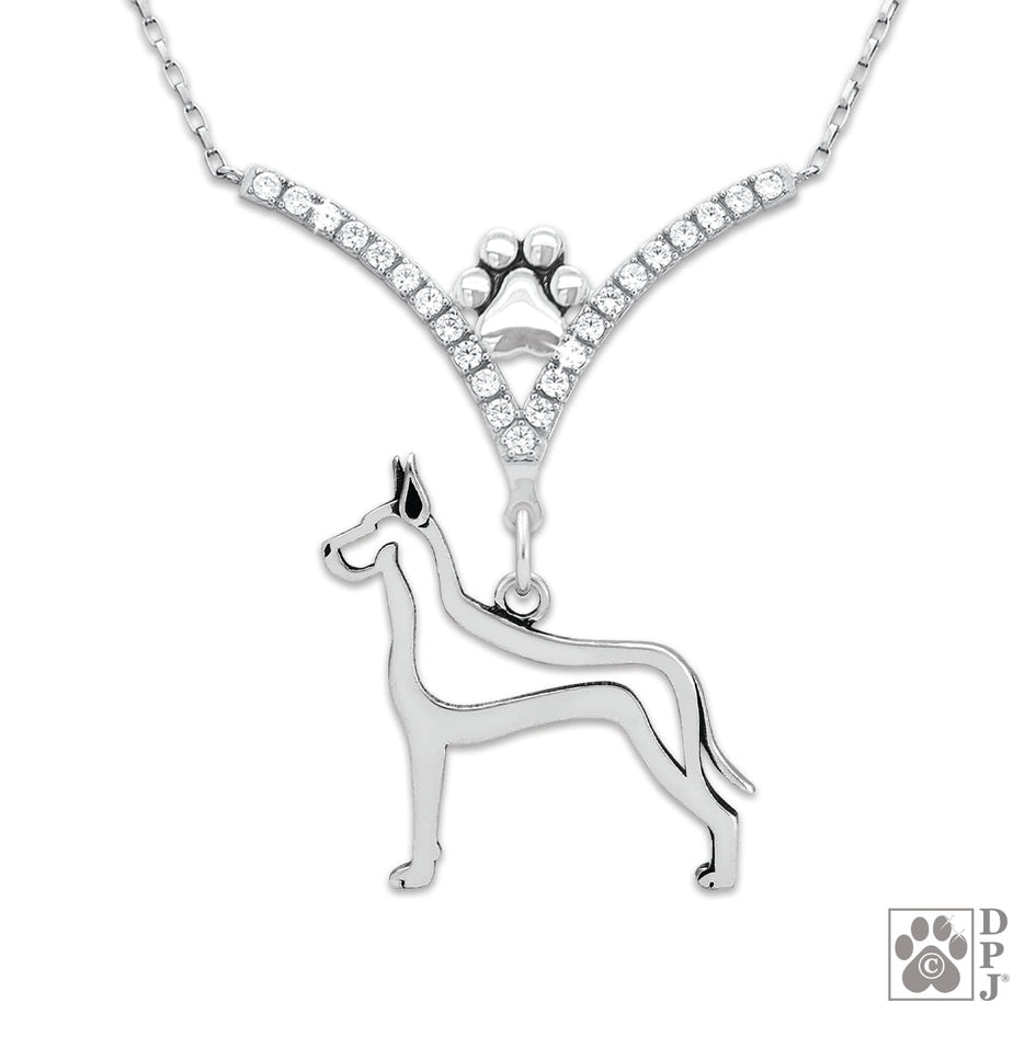 Great Dane Cropped Ears VIP  CZ Necklace, Body