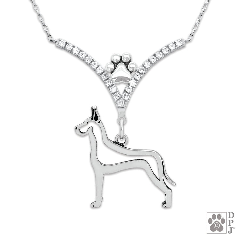 VIP Great Dane Cropped Ears CZ Necklace, Body