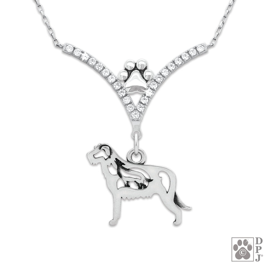 Irish Wolfhound w/Wolf VIP CZ Necklace, Body