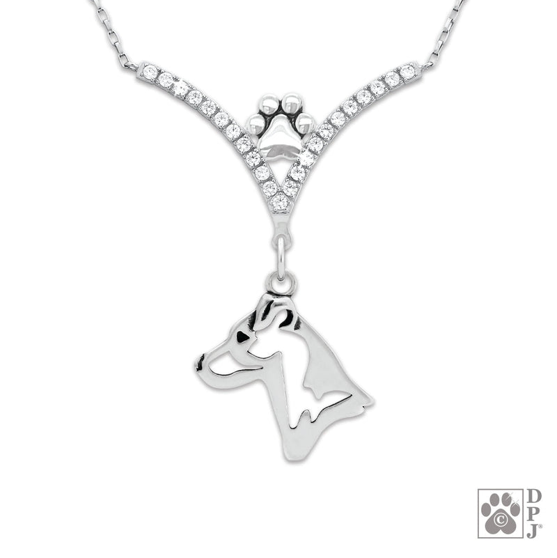 VIP Jack Russell Terrier Smooth Coat CZ Necklace, Head