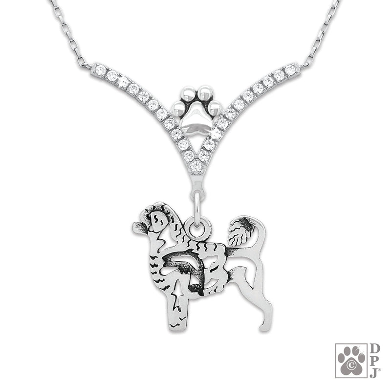 VIP Portuguese Water Dog Lion Cut CZ Necklace, Body