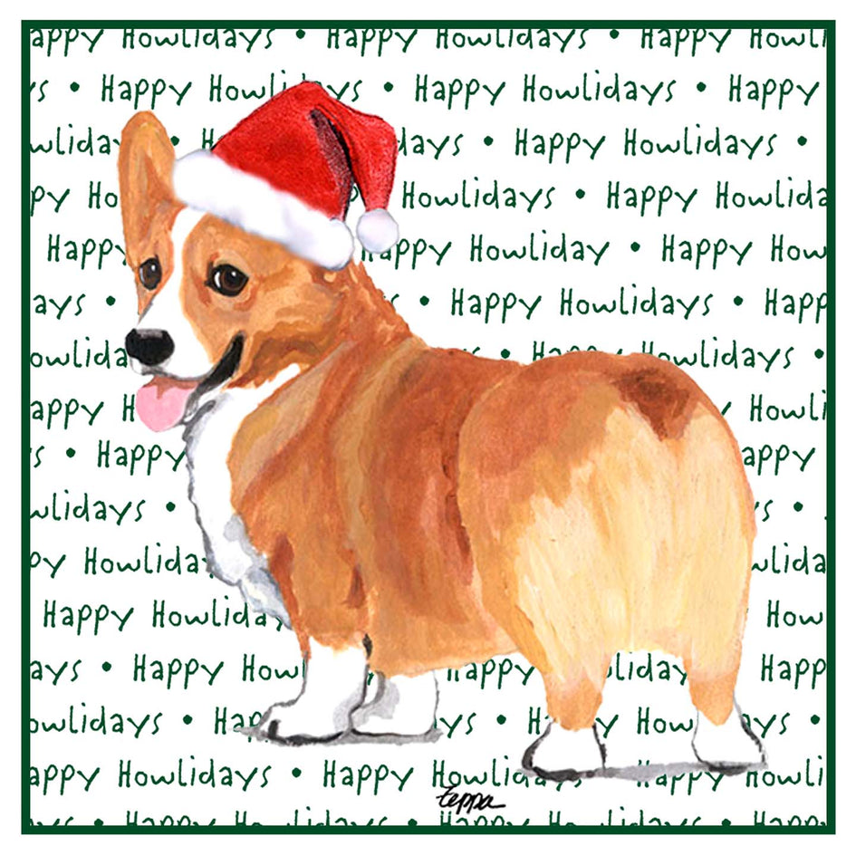 Pembroke Welsh Corgi (Red) Happy Howlidays Text - Women's V-Neck T-Shirt