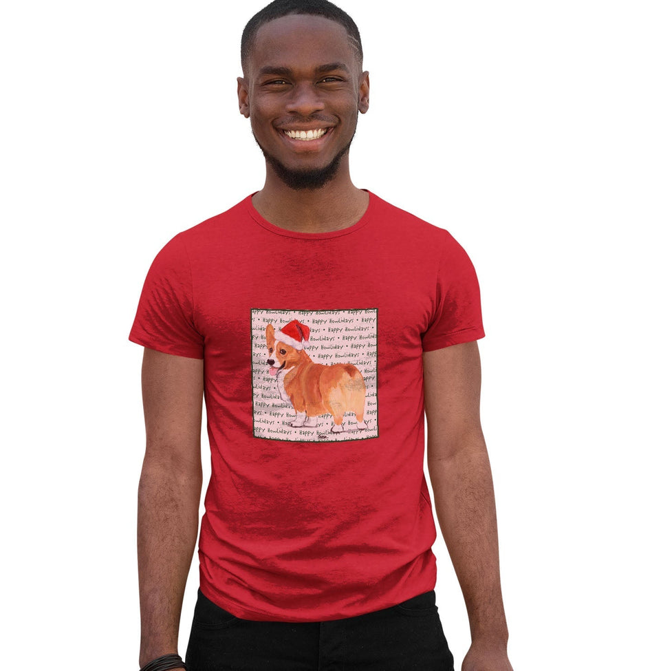 Pembroke Welsh Corgi (Red) Happy Howlidays Text - Adult Unisex T-Shirt