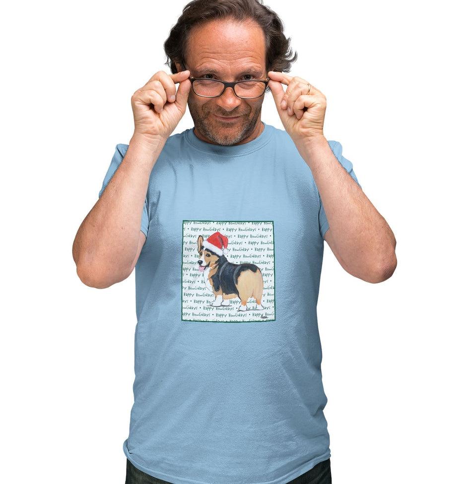 Pembroke Welsh Corgi (Tri-Color) Happy Howlidays Text - Adult Unisex T-Shirt