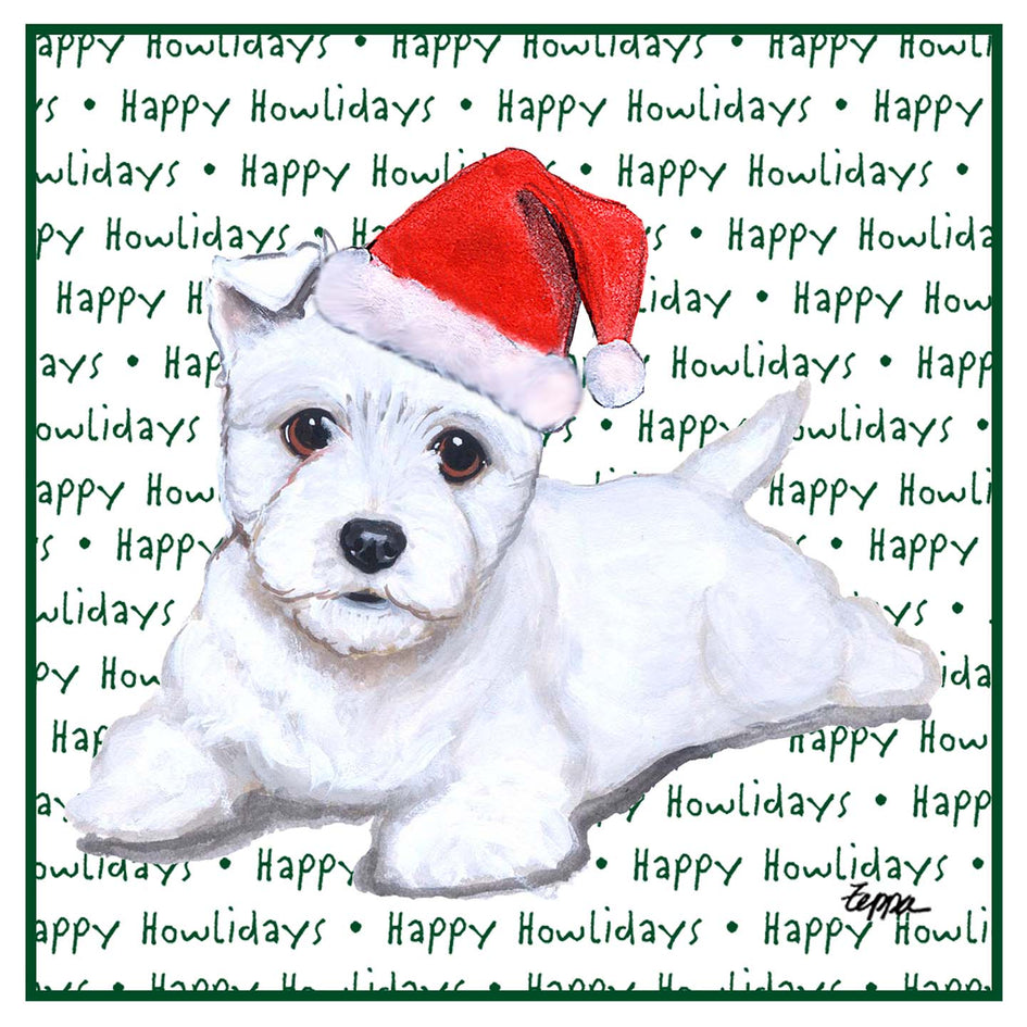 West Highland White Terrier Puppy Happy Howlidays Text - Women's V-Neck T-Shirt