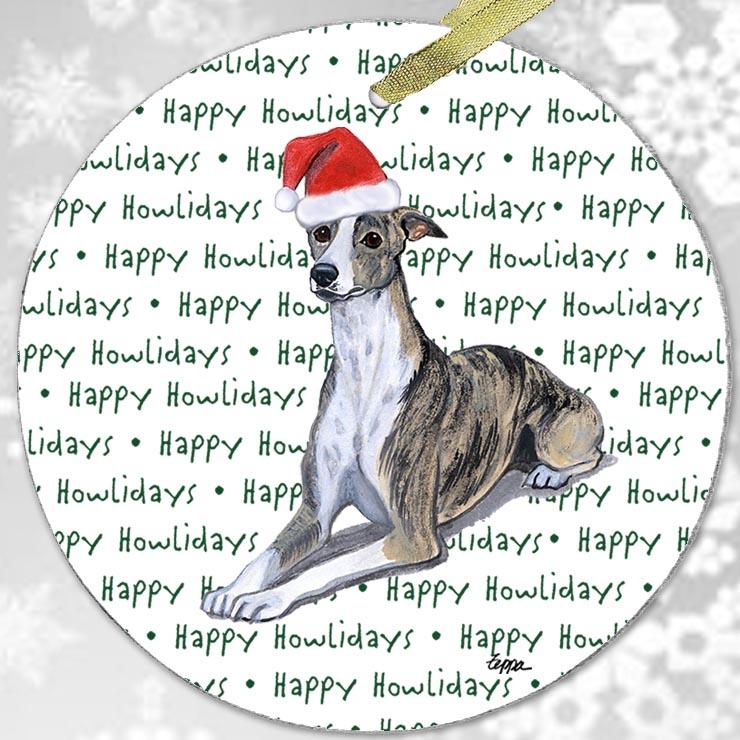 Whippet "Happy Howlidays" Ornament