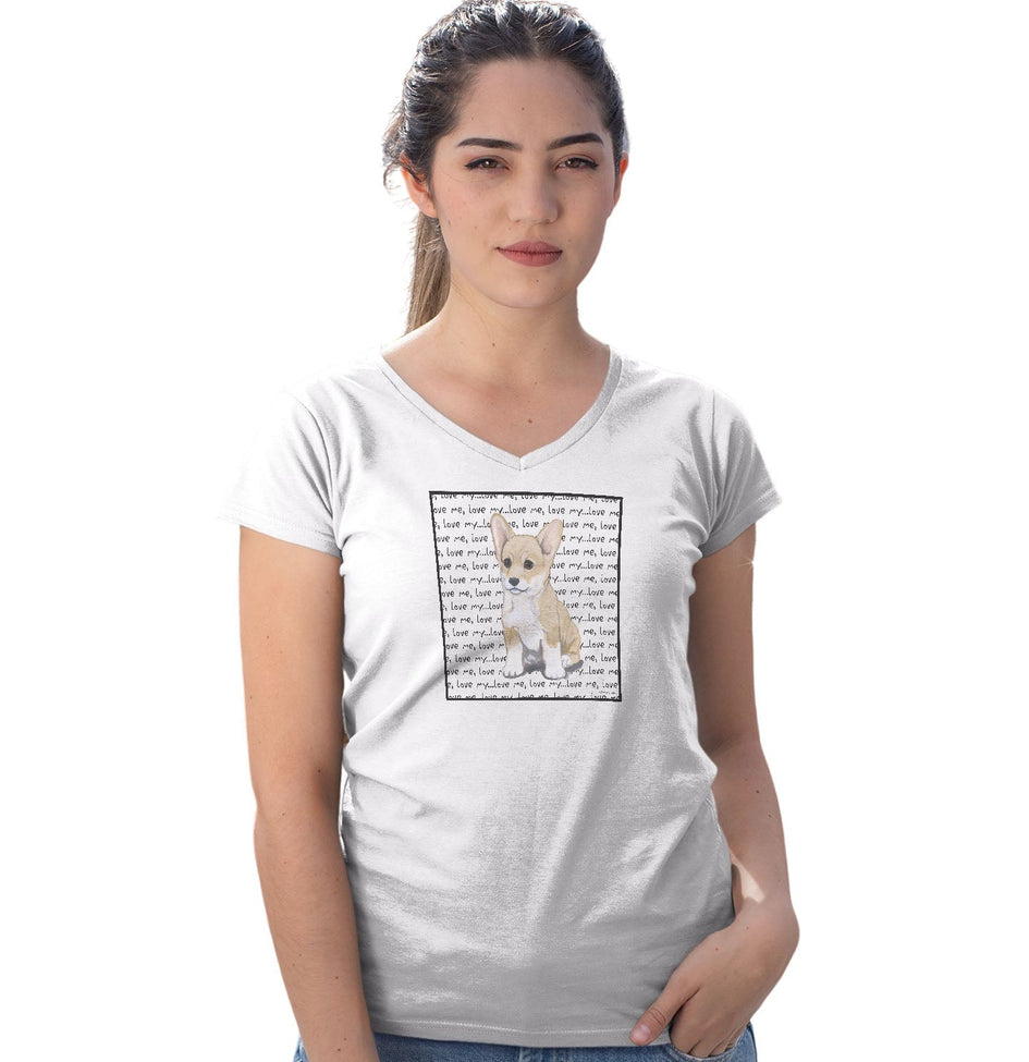 Corgi Puppy Love Text - Women's V-Neck T-Shirt