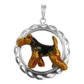 Welsh Terrier in Sterling Silver Circle Wave Pendant Custom Enamel