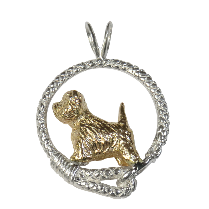Solid 14K Gold West Highland White Terrier in Sterling Silver Leash Pendant