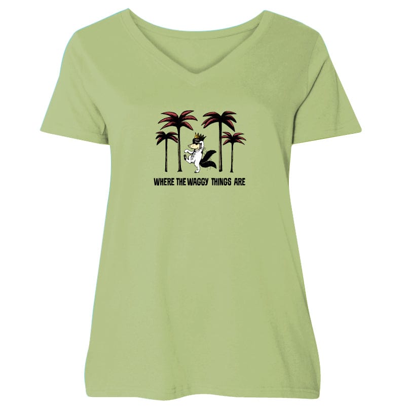 Where The Waggy Things Are - Ladies Plus V-Neck Tee