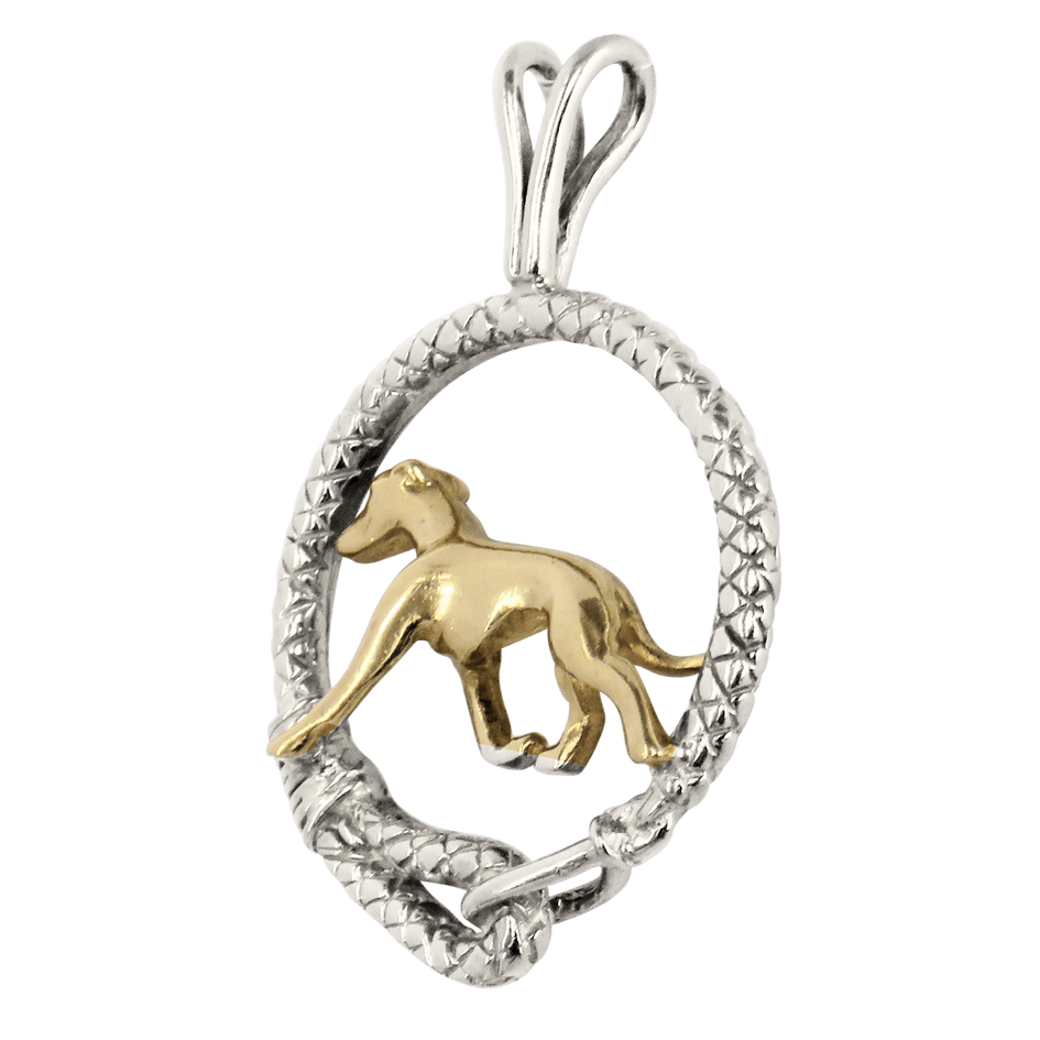 Solid 14K Gold Whippet in Sterling Silver Leash Pendant