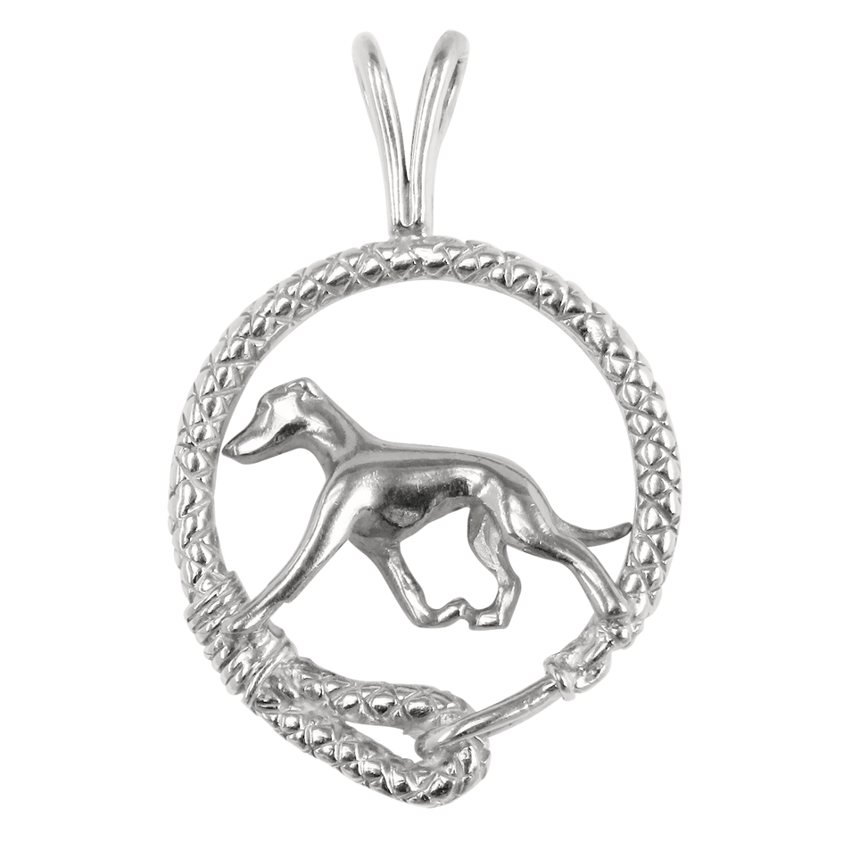 Whippet in Solid Sterling Silver Leash Pendant