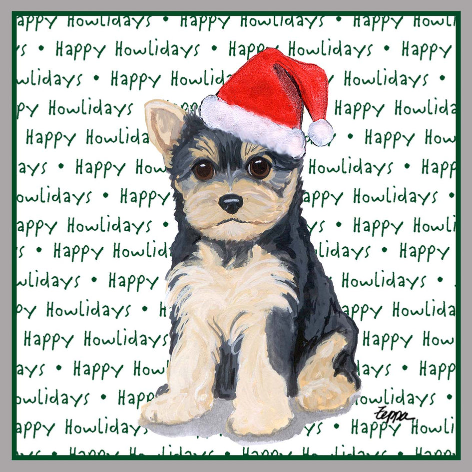 Yorkshire Terrier Puppy Happy Howlidays Text - Adult Unisex Crewneck Sweatshirt