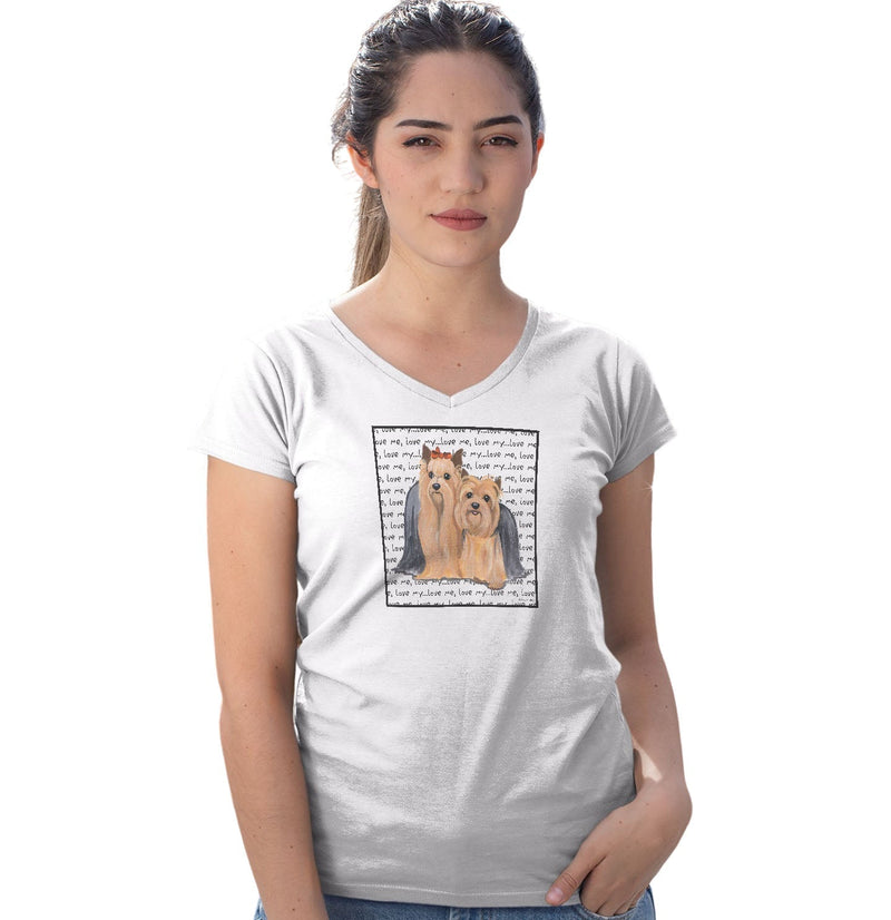 Yorkshire Terrier Love Text - Women's V-Neck T-Shirt