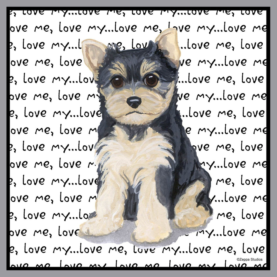 Yorkshire Terrier Puppy Love Text - Adult Unisex Crewneck Sweatshirt