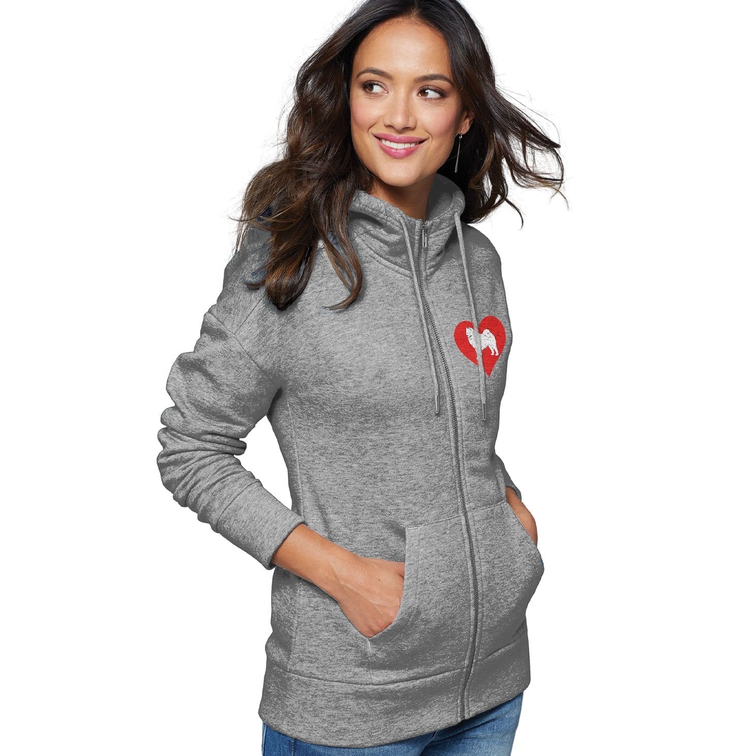 Grey hoodie with online red heart