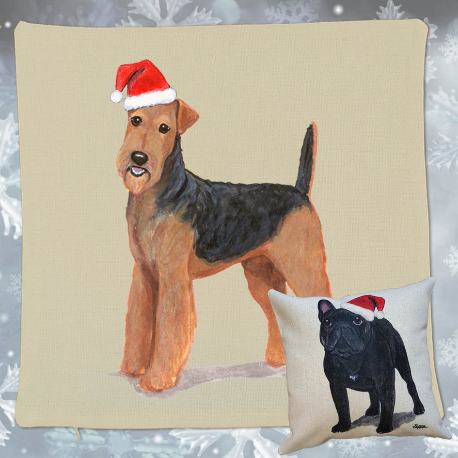 Airedale Terrier Santa Pillow Cover