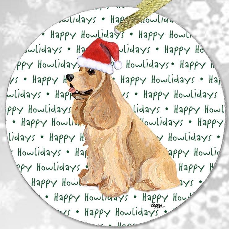 American Cocker Spaniel, Blonde "Happy Howlidays" Ornament