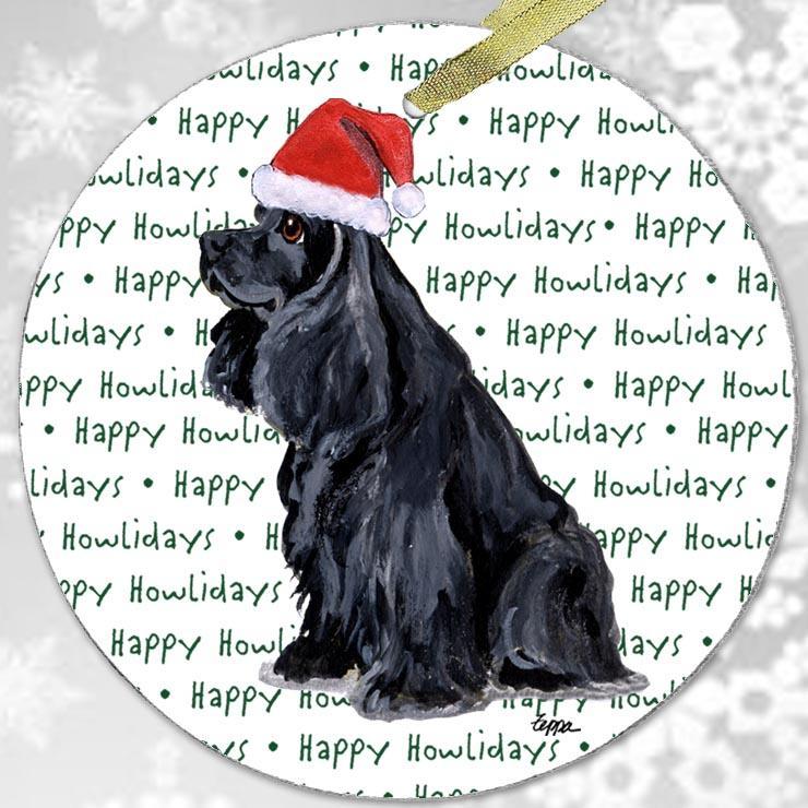 American Cocker Spaniel, Black "Happy Howlidays" Ornament