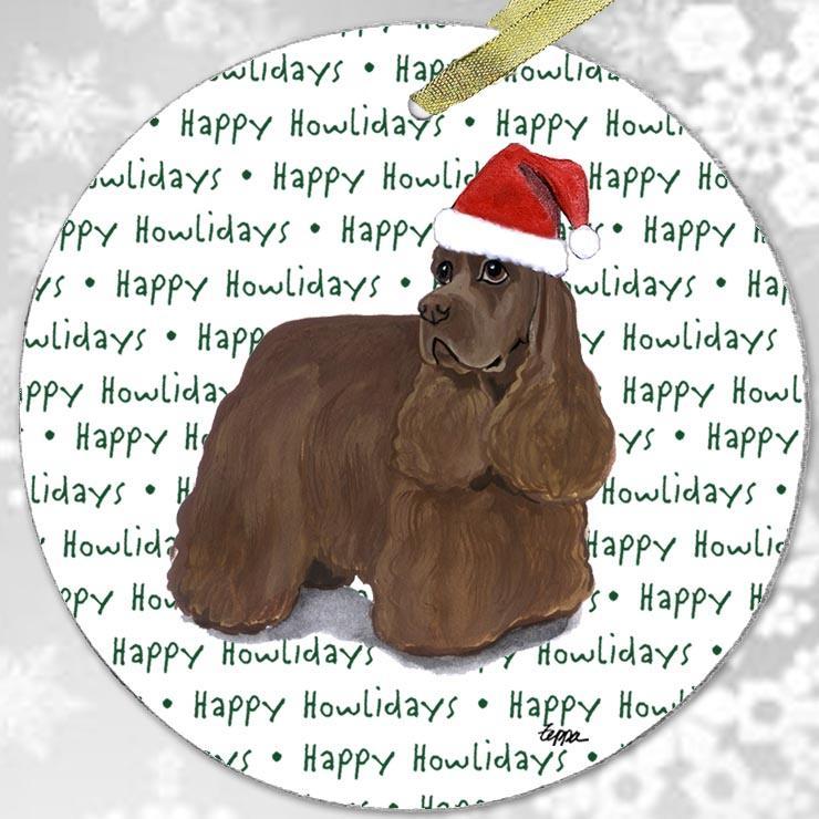 American Cocker Spaniel, Chocolate "Happy Howlidays" Ornament