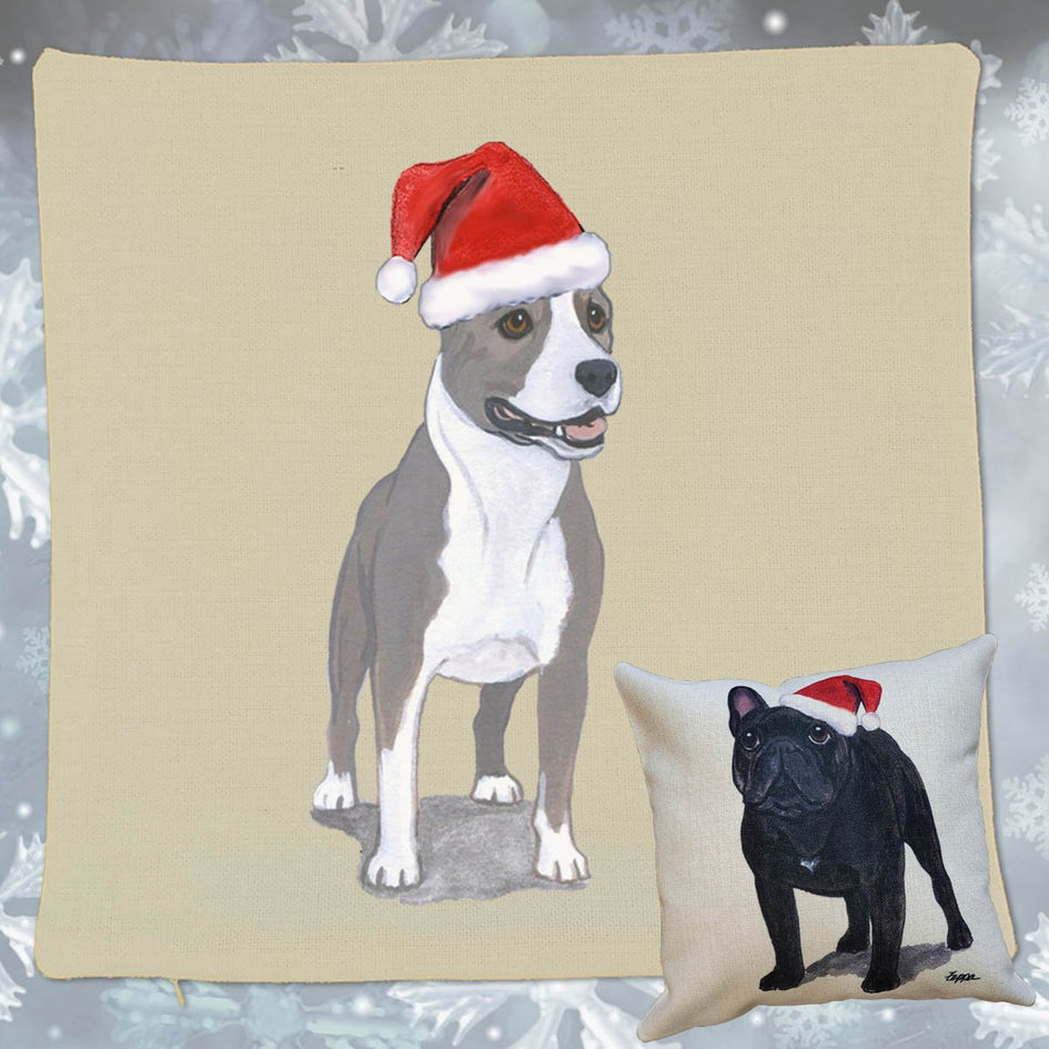 American Staffordshire Terrier Santa Pillow Cover