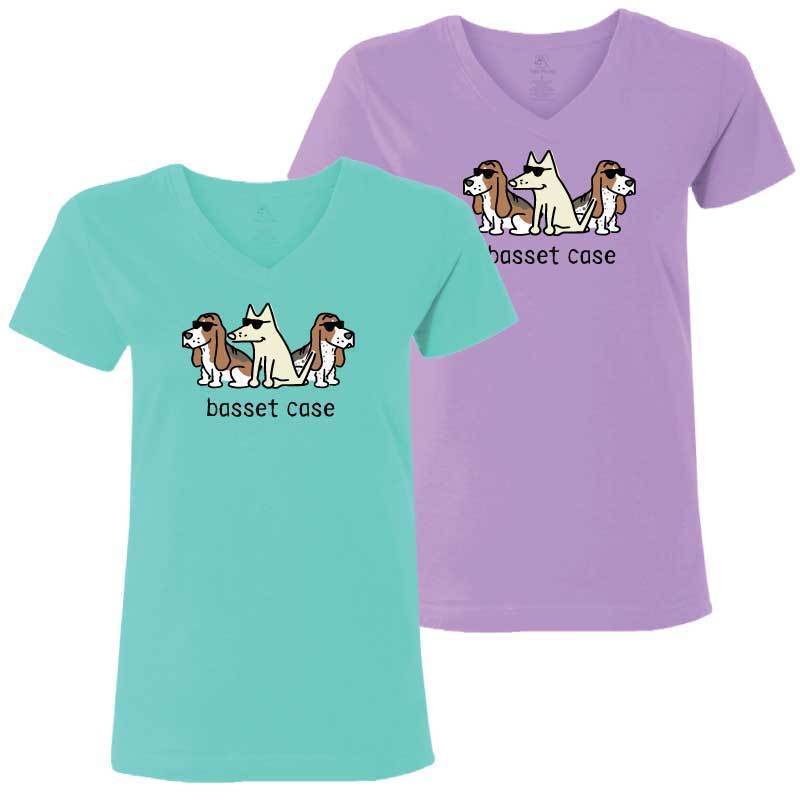 Basset Case - Ladies T-Shirt V-Neck - Teddy the Dog T-Shirts and Gifts