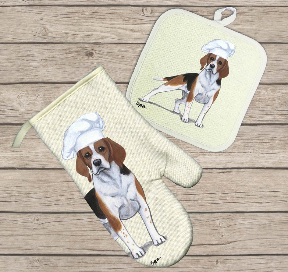 Funny Cute Beagle Dog Oven Mitts and Pot Holders Sets,Heat Resistant Non  Slip Kitchen Gloves Hot Pads with Inner Cotton Layer for Cooking BBQ Baking