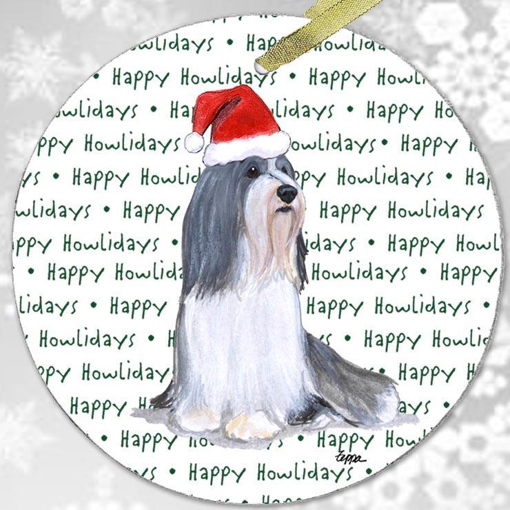 Bearded Collie "Happy Howlidays" Ornament