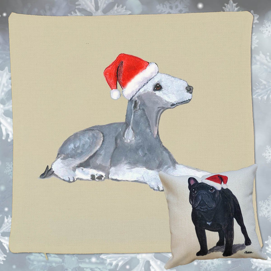 Bedlington Terrier Santa Pillow Cover