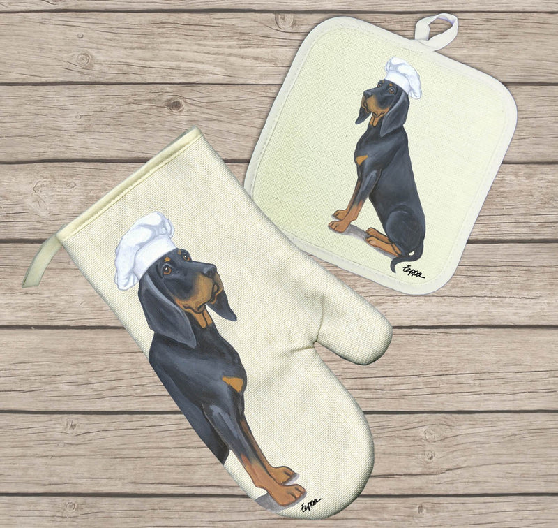 Black and Tan Coonhound Oven Mitt and Pot Holder