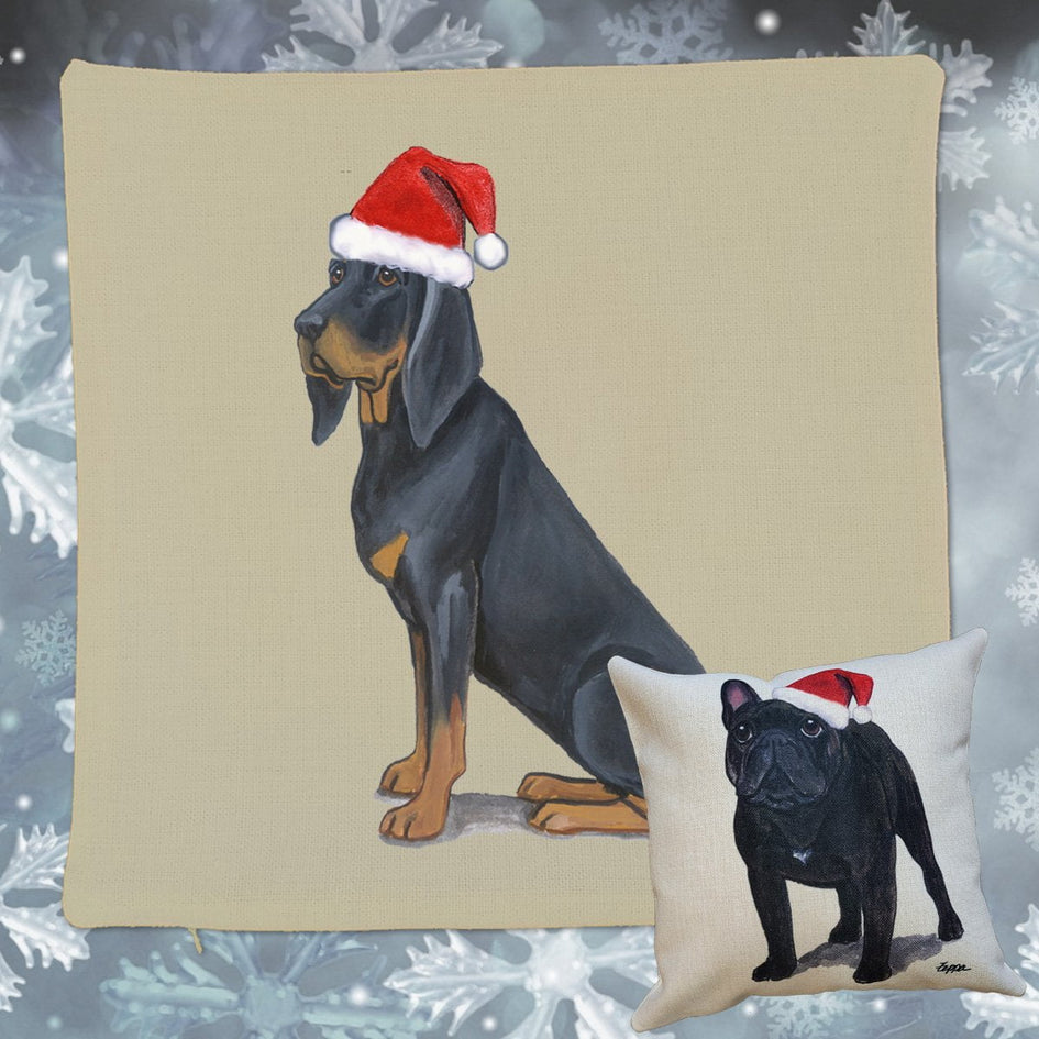 Black and Tan Coonhound Santa Pillow Cover