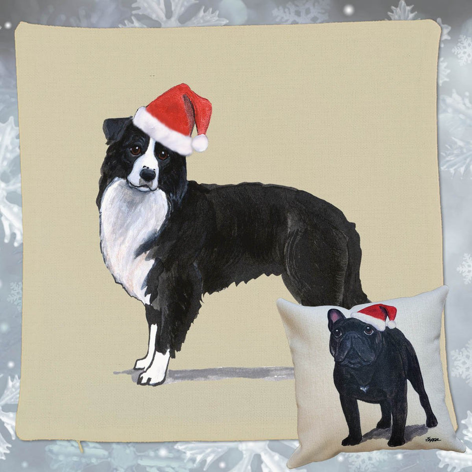 Border Collie Santa Pillow Cover