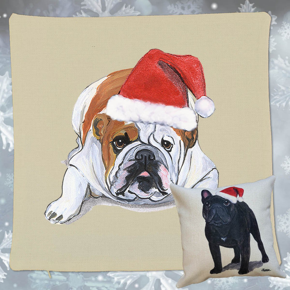 Bulldog Santa Pillow Cover