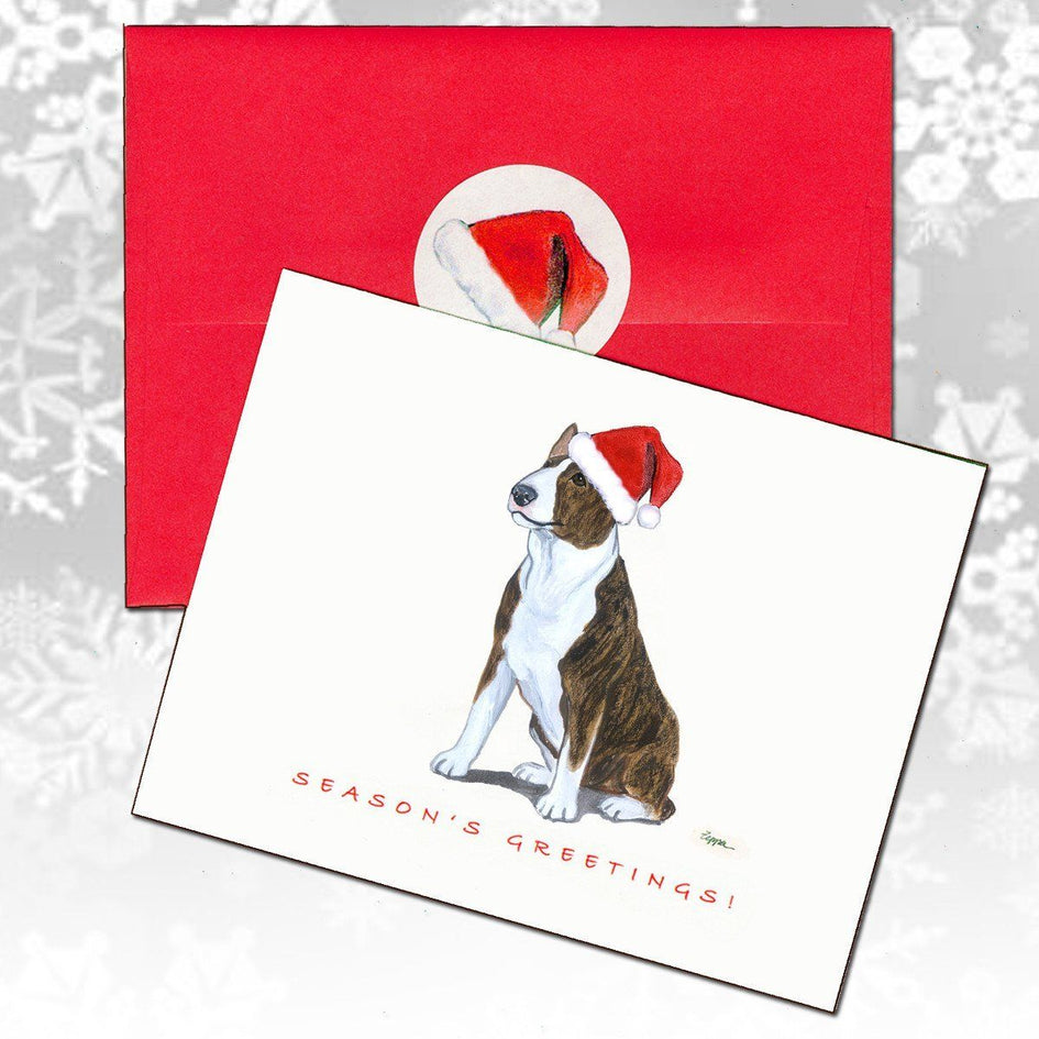 Bull Terrier, Brindle and White Christmas Note Cards