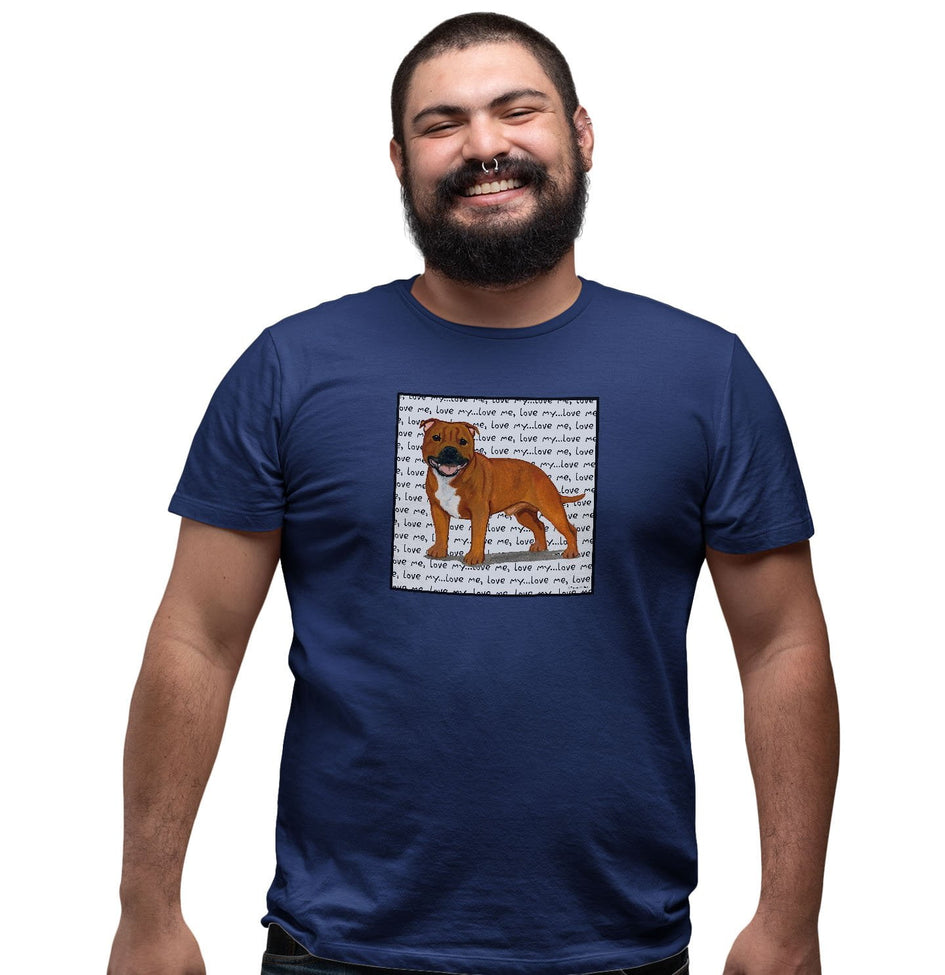 Red Staffordshire Bull Terrier Love Text - Adult Unisex T-Shirt