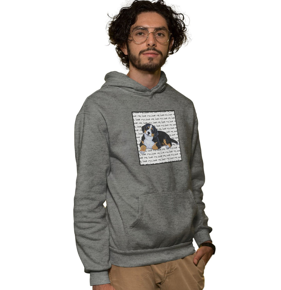 Bernese Mountain Dog Puppy Love Text - Adult Unisex Hoodie Sweatshirt