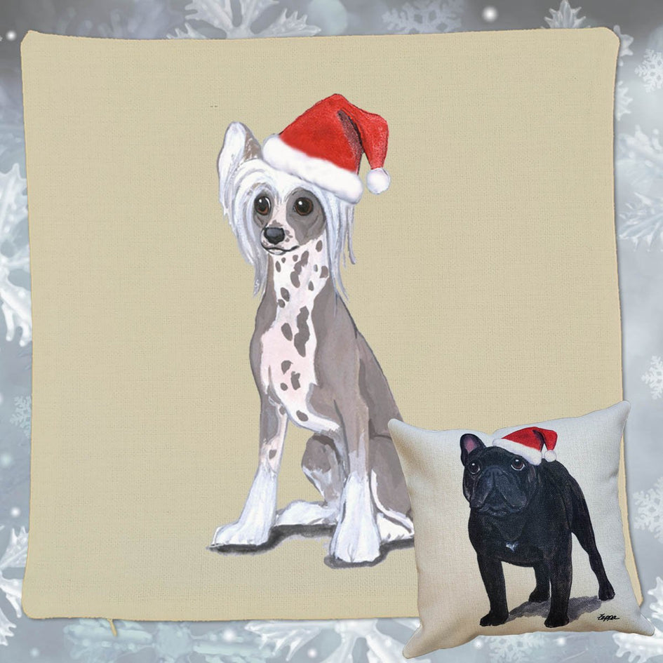 Chinese Crested Santa Pillow Cover