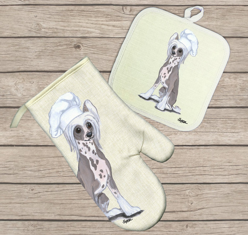 Chinese Crested Oven Mitt and Pot Holder