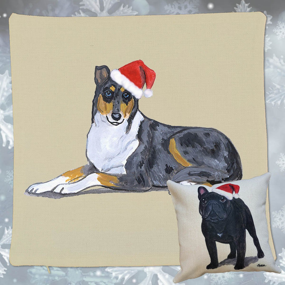 Collie Santa Pillow Cover