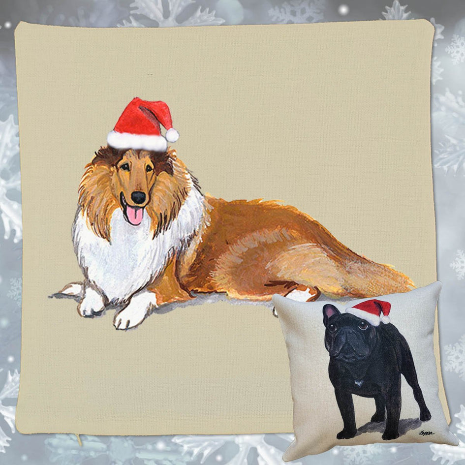 Collie Santa Pillow Cover