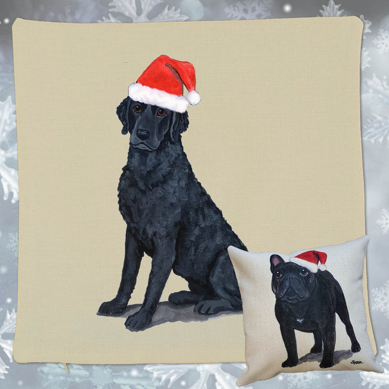 Curly-Coated Retriever Santa Pillow Cover