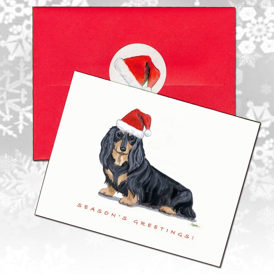 Dachshund, Black and Tan Longhair Christmas Note Cards