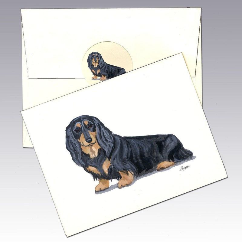 Dachshund, Black and Tan Longhair Note Cards
