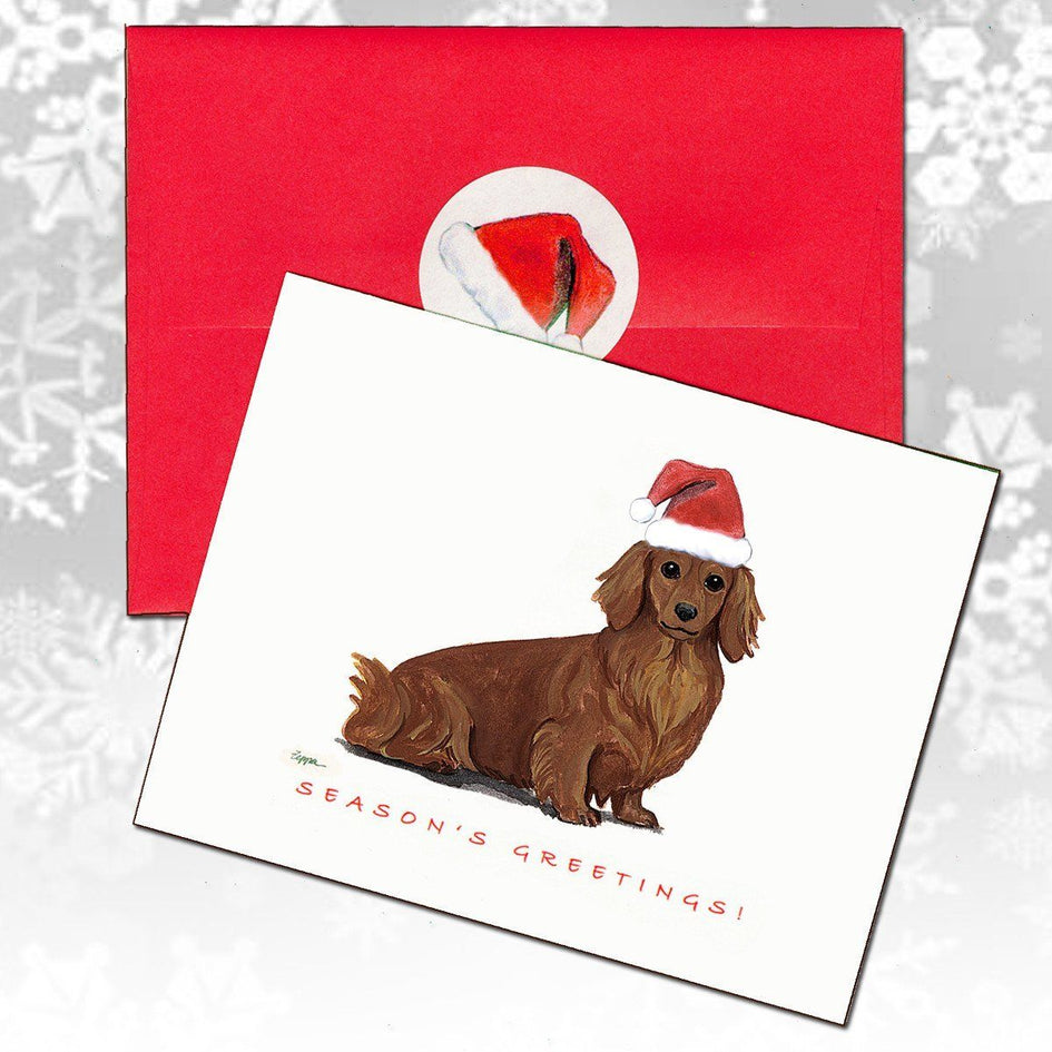 Dachshund, Red Long Hair Christmas Note Cards
